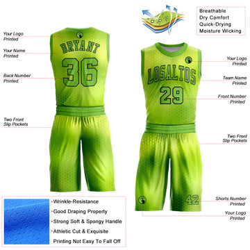Custom Neon Green Black Round Neck Sublimation Basketball Suit Jersey