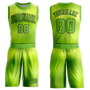 Custom Neon Green Black Round Neck Sublimation Basketball Suit Jersey