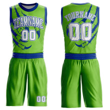 Load image into Gallery viewer, Custom Neon Green White-Royal Animals Claws Round Neck Sublimation Basketball Suit Jersey
