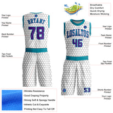 Load image into Gallery viewer, Custom White Purple-Teal Round Neck Sublimation Basketball Suit Jersey
