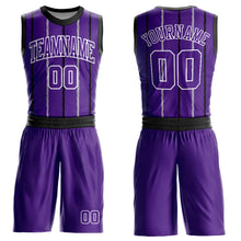 Load image into Gallery viewer, Custom Purple Black-White Round Neck Sublimation Basketball Suit Jersey
