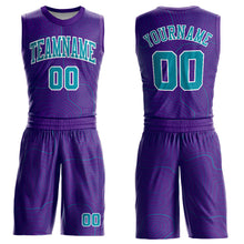 Load image into Gallery viewer, Custom Purple Teal-White Round Neck Sublimation Basketball Suit Jersey
