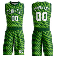 Load image into Gallery viewer, Custom Green White-Neon Green Triangle Shapes Round Neck Sublimation Basketball Suit Jersey
