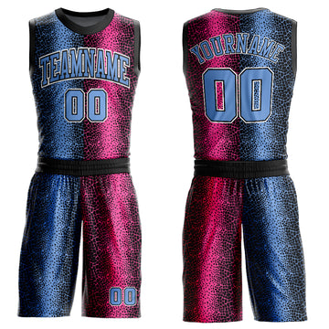 Custom Black Light Blue-Pink Animal Fur Print Round Neck Sublimation Basketball Suit Jersey