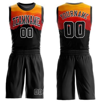 Custom Black Gold-Red Round Neck Sublimation Basketball Suit Jersey
