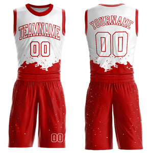 Custom White Red Color Splash Round Neck Sublimation Basketball Suit Jersey