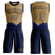 Load image into Gallery viewer, Custom Old Gold Navy Color Splash Round Neck Sublimation Basketball Suit Jersey
