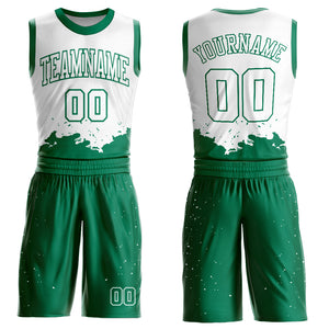 Custom White Kelly Green Color Splash Round Neck Sublimation Basketball Suit Jersey