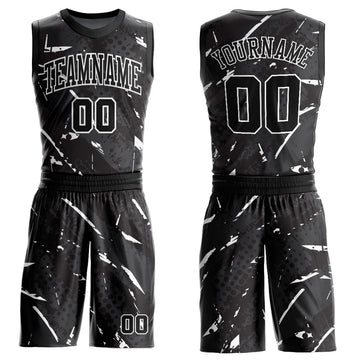 Custom Black White Bright Lines Round Neck Sublimation Basketball Suit Jersey