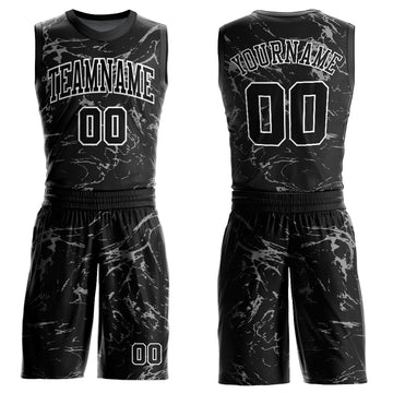 Custom Black White-Gray Abstract Grunge Art Round Neck Sublimation Basketball Suit Jersey