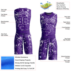 Custom Purple White Abstract Grunge Art Round Neck Sublimation Basketball Suit Jersey