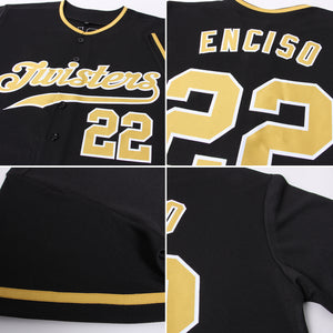 Custom Black Old Gold-White Authentic Baseball Jersey