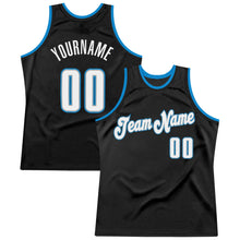 Load image into Gallery viewer, Custom Black White-Blue Authentic Throwback Basketball Jersey
