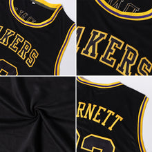 Load image into Gallery viewer, Custom Black Black Gold-Purple Authentic Throwback Basketball Jersey

