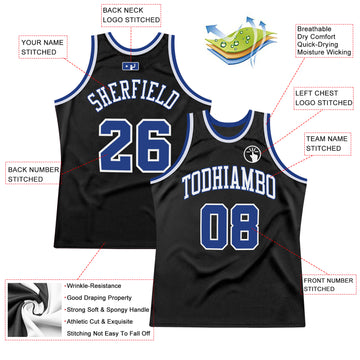 Custom Black Royal-White Authentic Throwback Basketball Jersey