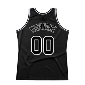 Custom Black Black-White Authentic Throwback Basketball Jersey