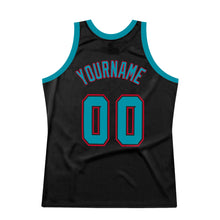 Load image into Gallery viewer, Custom Black Teal-Red Authentic Throwback Basketball Jersey
