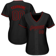 Load image into Gallery viewer, Custom Black Black-Red Authentic Baseball Jersey
