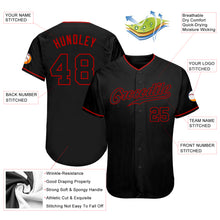 Load image into Gallery viewer, Custom Black Black-Red Authentic Baseball Jersey
