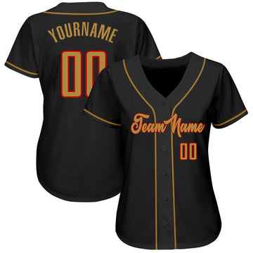 Custom Black Old Gold-Red Authentic Baseball Jersey