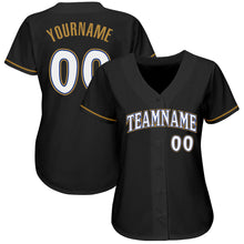 Load image into Gallery viewer, Custom Black White Old Gold-Royal Authentic Baseball Jersey
