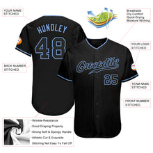 Load image into Gallery viewer, Custom Black Black-Light Blue Authentic Baseball Jersey
