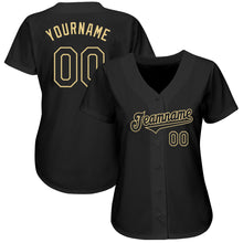 Load image into Gallery viewer, Custom Black Black-Vegas Gold Authentic Baseball Jersey
