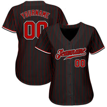 Load image into Gallery viewer, Custom Black Red Pinstripe Red-White Authentic Baseball Jersey
