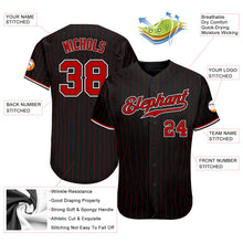 Load image into Gallery viewer, Custom Black Red Pinstripe Red-White Authentic Baseball Jersey
