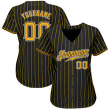 Load image into Gallery viewer, Custom Black Gold Pinstripe Gold-White Authentic Baseball Jersey

