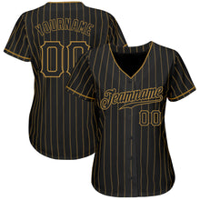 Load image into Gallery viewer, Custom Black Old Gold Pinstripe Black Authentic Baseball Jersey
