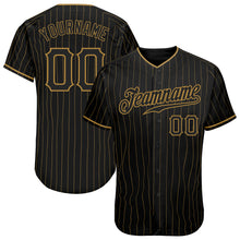 Load image into Gallery viewer, Custom Black Old Gold Pinstripe Black Authentic Baseball Jersey
