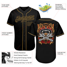 Load image into Gallery viewer, Custom Black Black-Old Gold Authentic Skull Fashion Baseball Jersey
