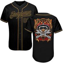 Load image into Gallery viewer, Custom Black Black-Old Gold Authentic Skull Fashion Baseball Jersey
