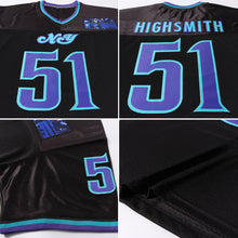 Load image into Gallery viewer, Custom Black Purple-Aqua Mesh Authentic Throwback Football Jersey
