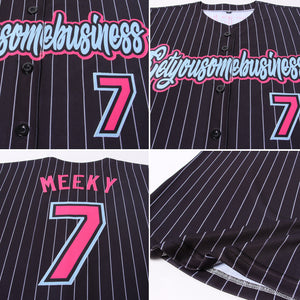 Custom Black White Pinstripe Pink-Light Blue Authentic Baseball Jersey