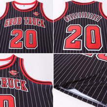 Load image into Gallery viewer, Custom Black White Pinstripe Red-White Authentic Throwback Basketball Jersey

