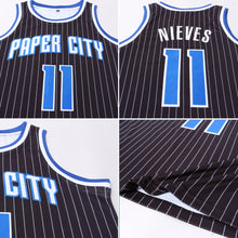 Load image into Gallery viewer, Custom Black White Pinstripe Royal-White Authentic Throwback Basketball Jersey
