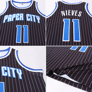 Custom Black White Pinstripe Royal-White Authentic Throwback Basketball Jersey