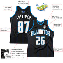 Load image into Gallery viewer, Custom Black Royal Pinstripe White-Blue Authentic  Basketball Jersey
