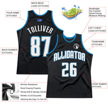 Load image into Gallery viewer, Custom Black Royal Pinstripe White-Blue Authentic Throwback Basketball Jersey
