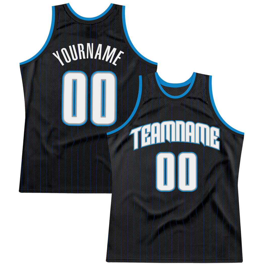 Custom Black Royal Pinstripe White-Blue Authentic  Basketball Jersey