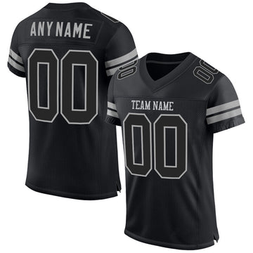 Custom Black Black-Gray Mesh Authentic Football Jersey