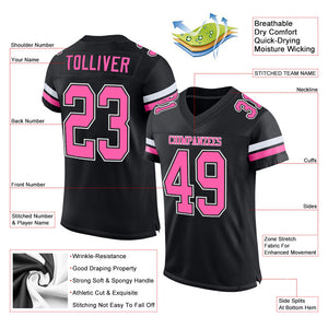 Custom Black Pink-White Mesh Authentic Football Jersey