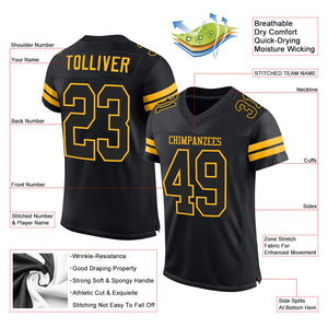 Custom Black Black-Gold Mesh Authentic Football Jersey