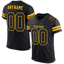 Load image into Gallery viewer, Custom Black Black-Gold Mesh Authentic Football Jersey
