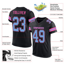 Load image into Gallery viewer, Custom Black Light Blue-Pink Mesh Authentic Football Jersey
