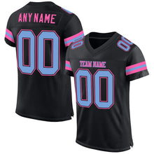 Load image into Gallery viewer, Custom Black Light Blue-Pink Mesh Authentic Football Jersey
