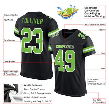 Custom Black Neon Green-White Mesh Authentic Football Jersey