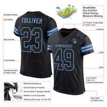 Load image into Gallery viewer, Custom Black Black-Light Blue Mesh Authentic Football Jersey
